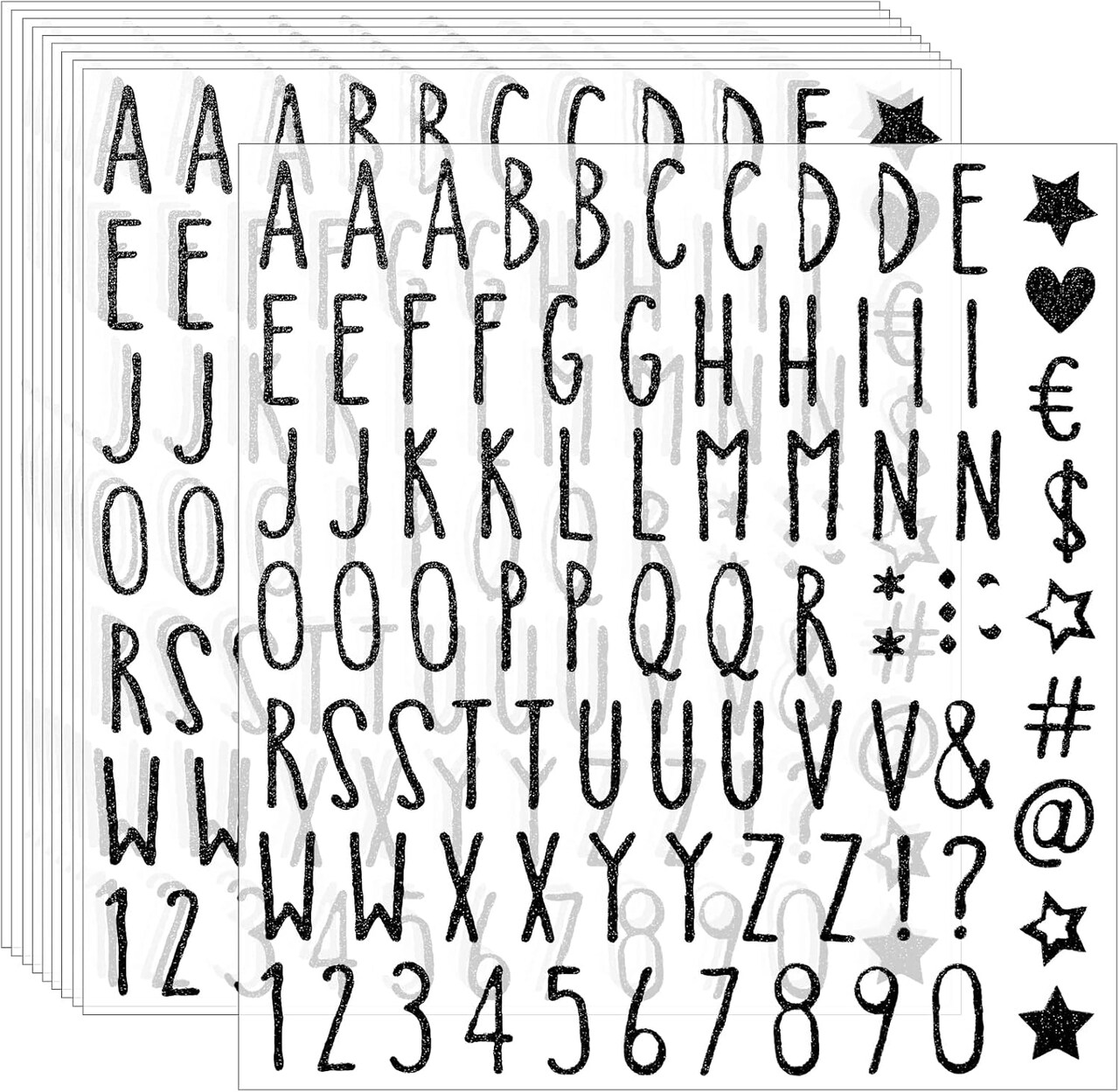 800Pcs Black Glitter Alphabet Letter Stickers, 10 Sheets Self-Adhesive Letters & Numbers for Graduation Caps, Scrapbooking, DIY Crafts & Classroom Decor